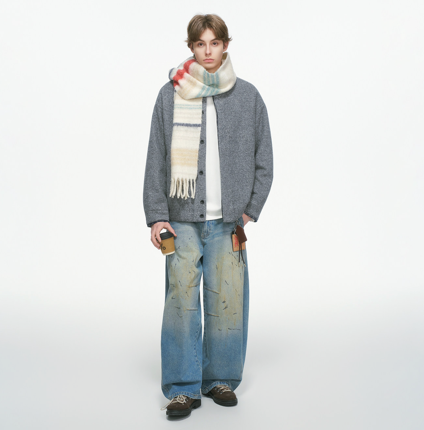 ウールモッサ×チェック 中綿入りフェイクレイヤードダウン N6334