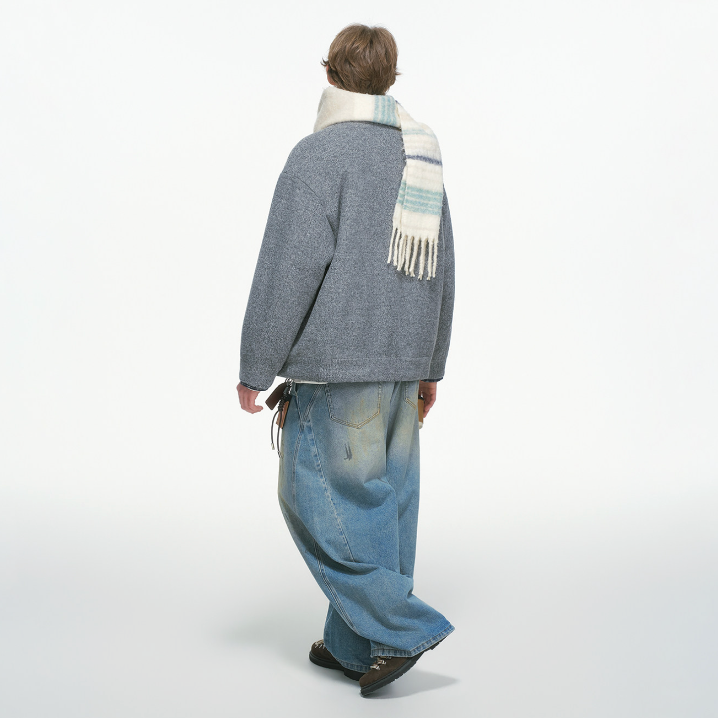 ウールモッサ×チェック 中綿入りフェイクレイヤードダウン N6334