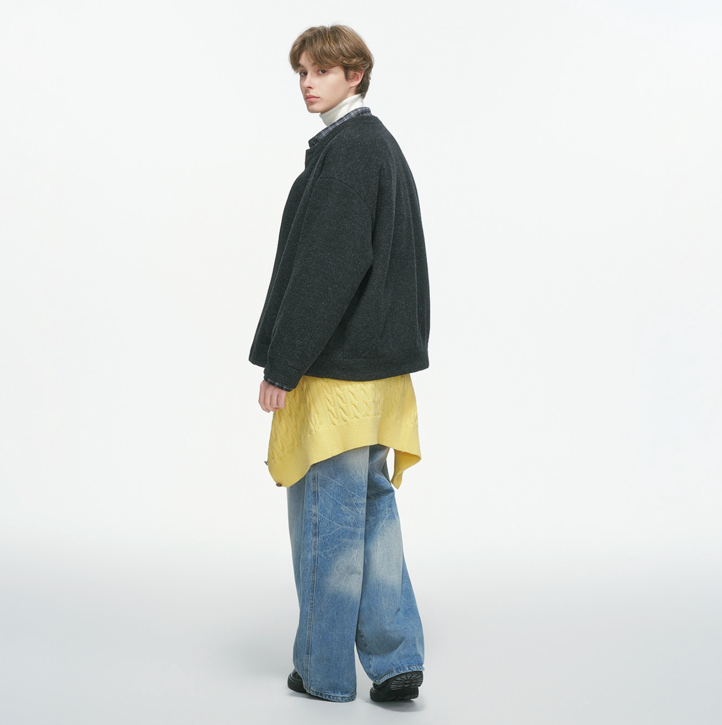 ウールモッサ×チェック 中綿入りフェイクレイヤードダウン N6334