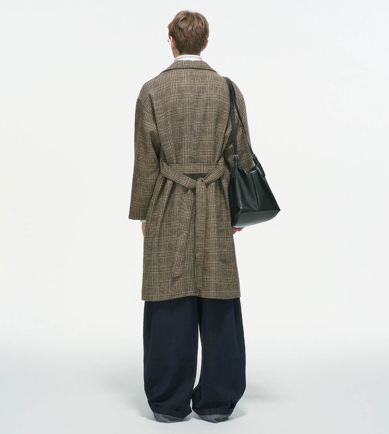 チェックウール 中綿入り ミドルレングスコート N6338