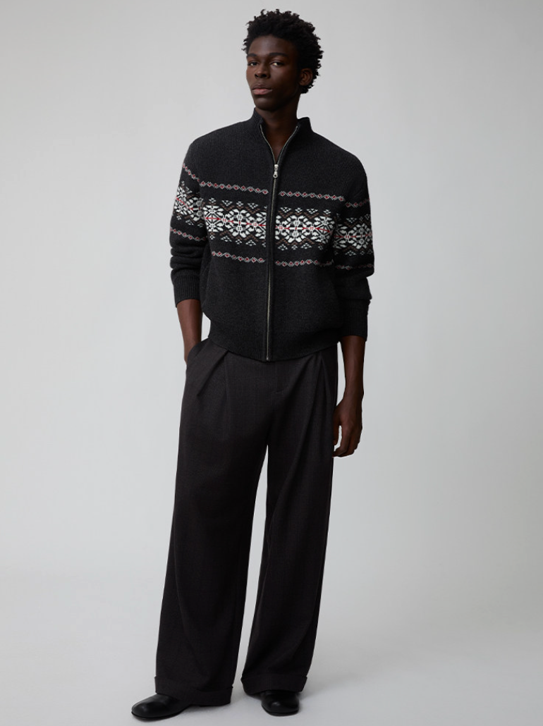 オーストラリアウール フェアアイル柄 ジップニット N6355