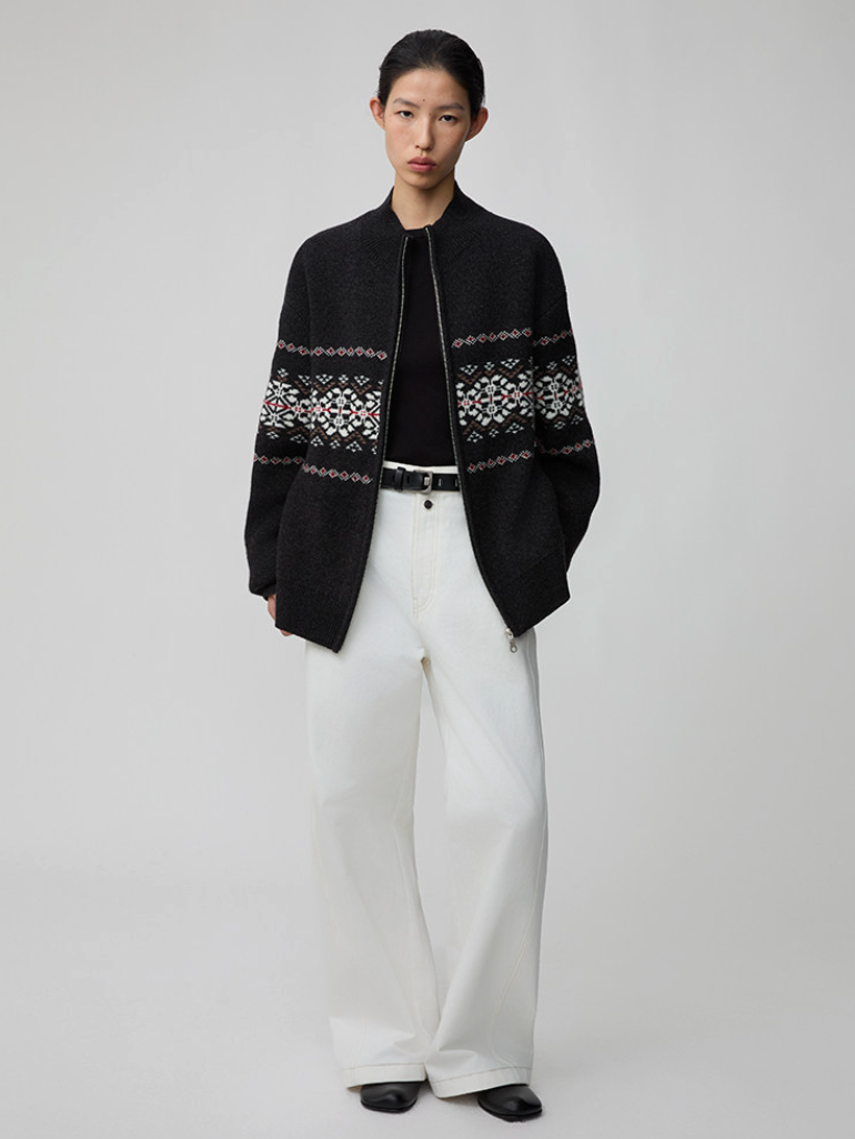 オーストラリアウール フェアアイル柄 ジップニット N6355