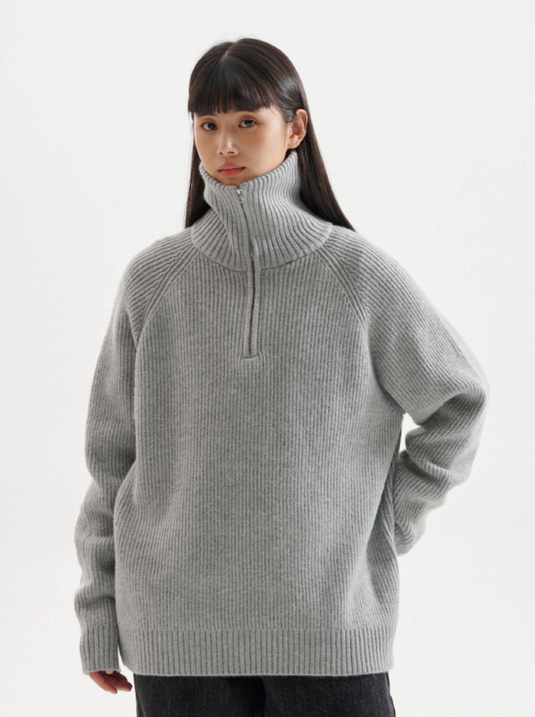 ハーフジップ ハイネック レトロニットプルオーバー N6371