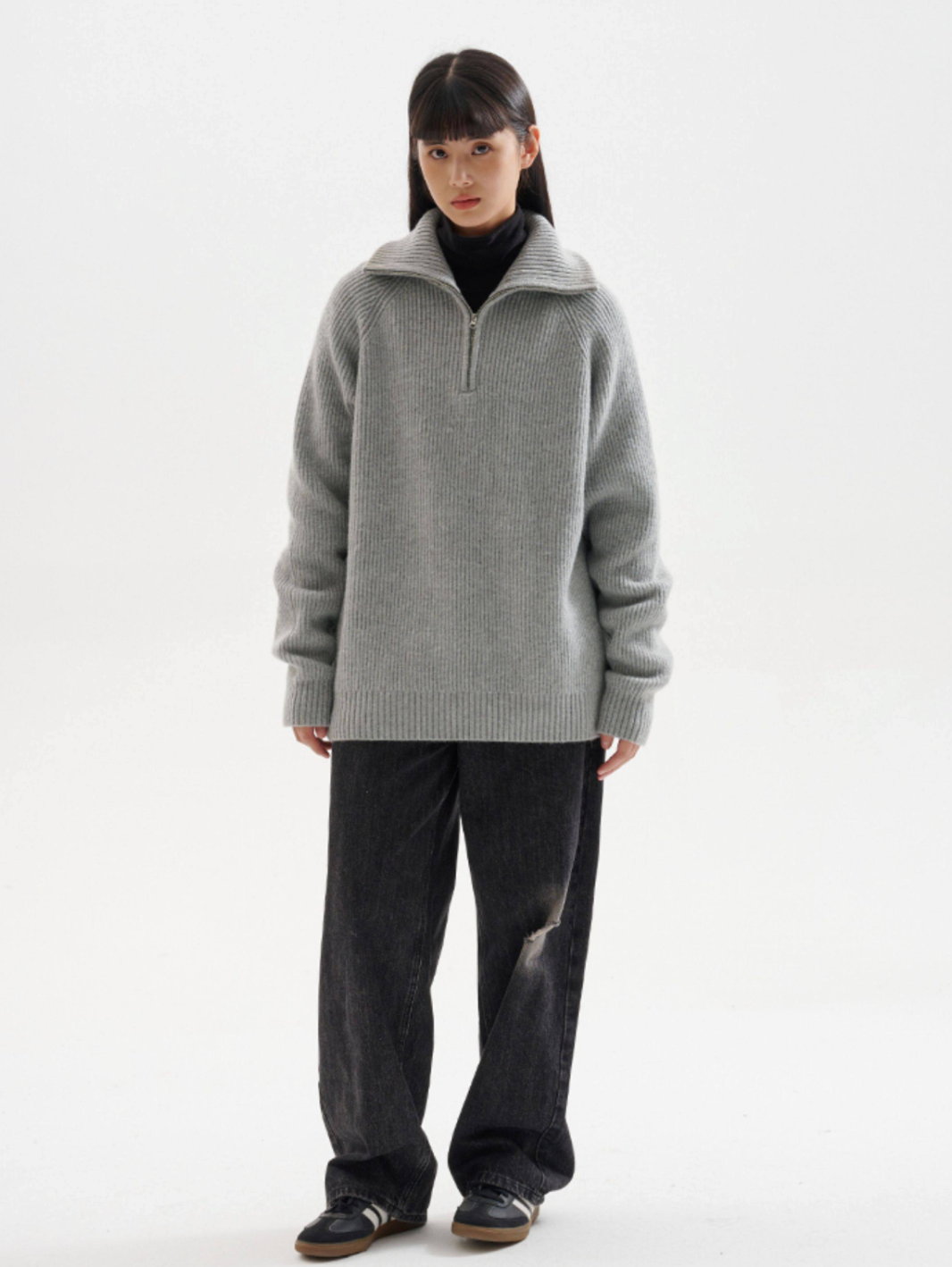 ハーフジップ ハイネック レトロニットプルオーバー N6371