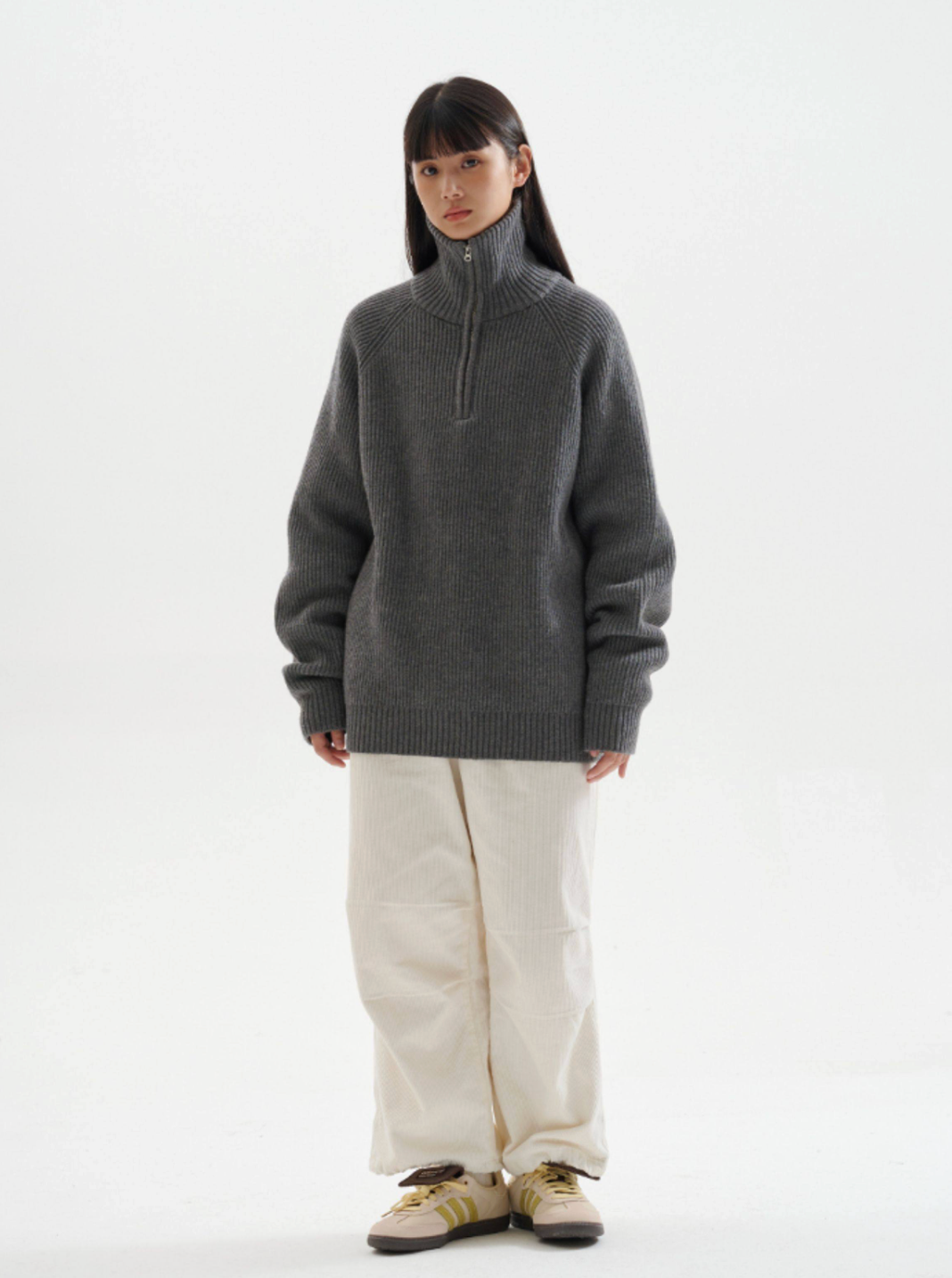 ハーフジップ ハイネック レトロニットプルオーバー N6371