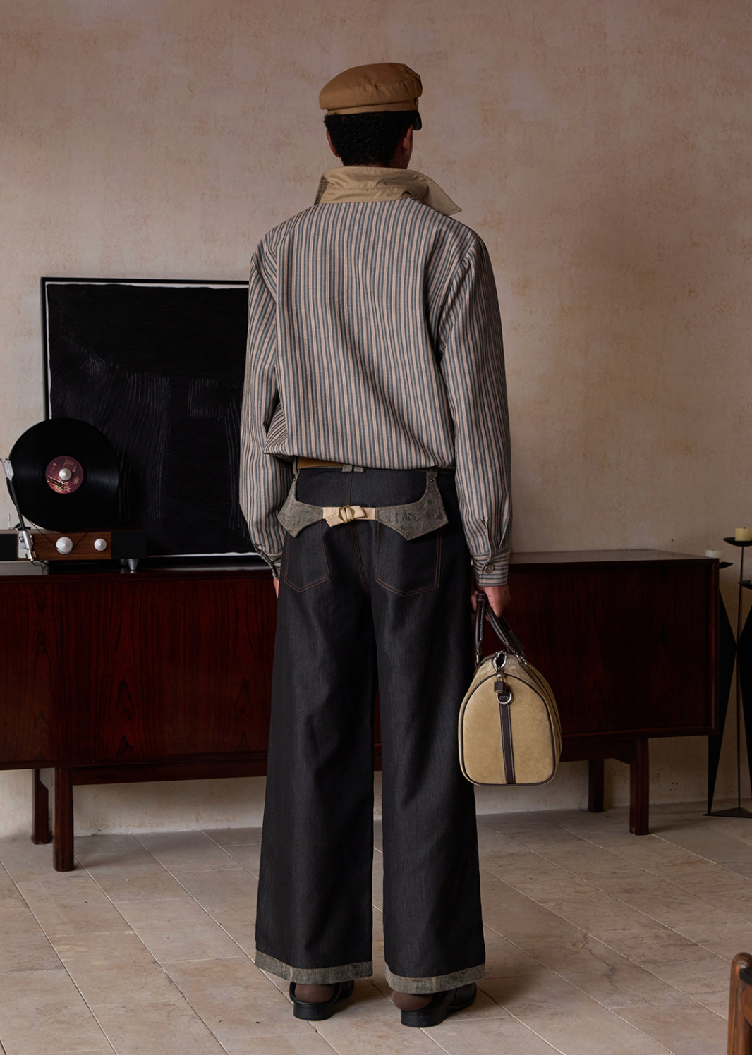 ストライプ解構 スタンドカラー ボタンジャケット N6390