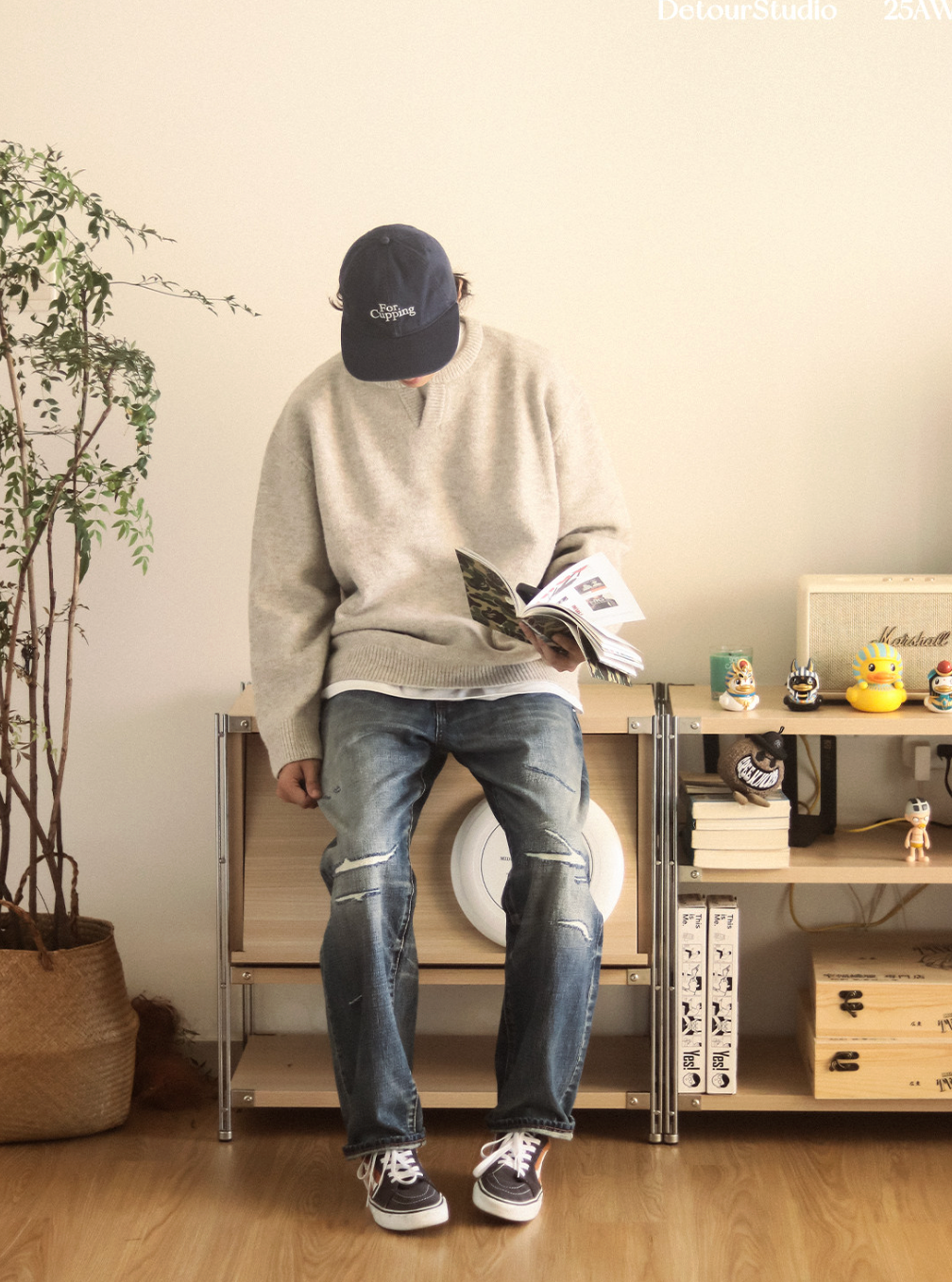 モヘア混ウール Vネック ミニマルニットセーター N6406