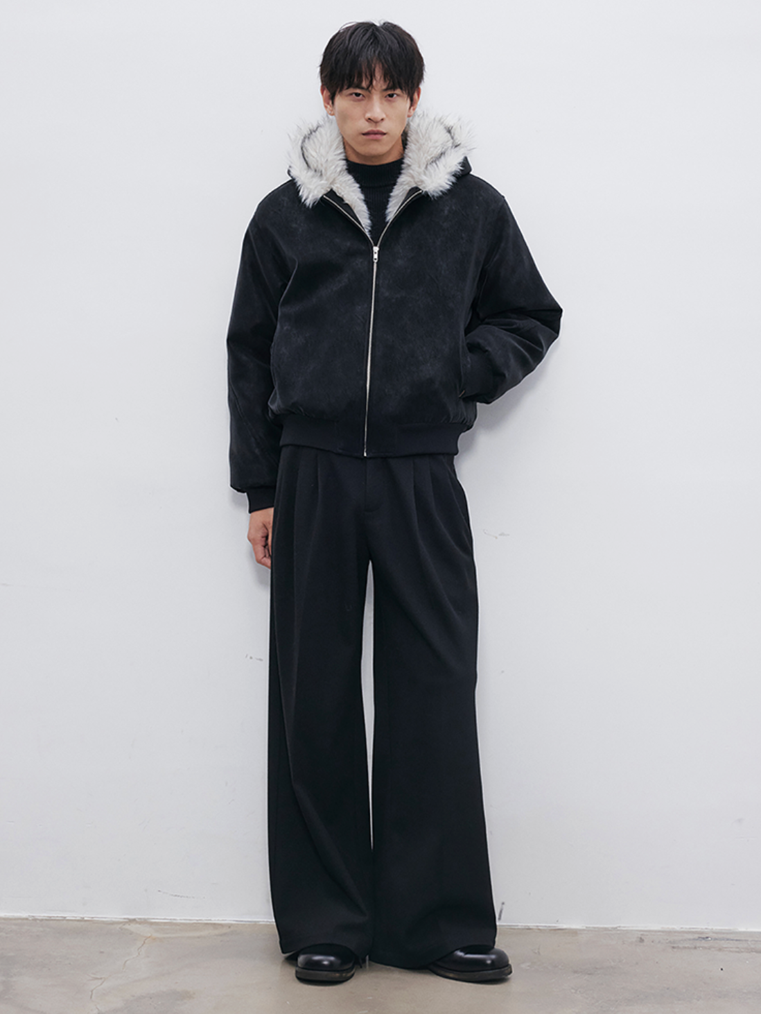 マットレザー調 フーデッド パデッドブルゾン N6463