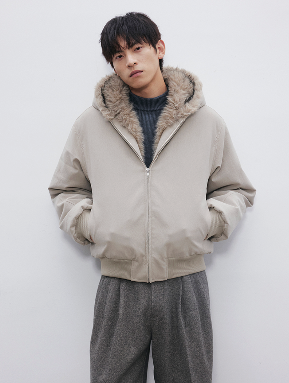 マットレザー調 フーデッド パデッドブルゾン N6463