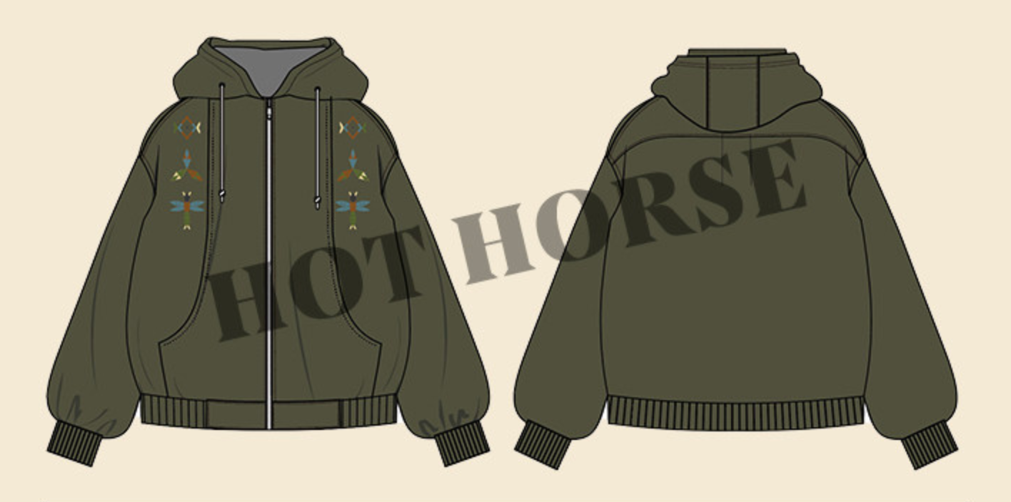 スエードタッチ 刺繍フーディ ジップアップ N6473