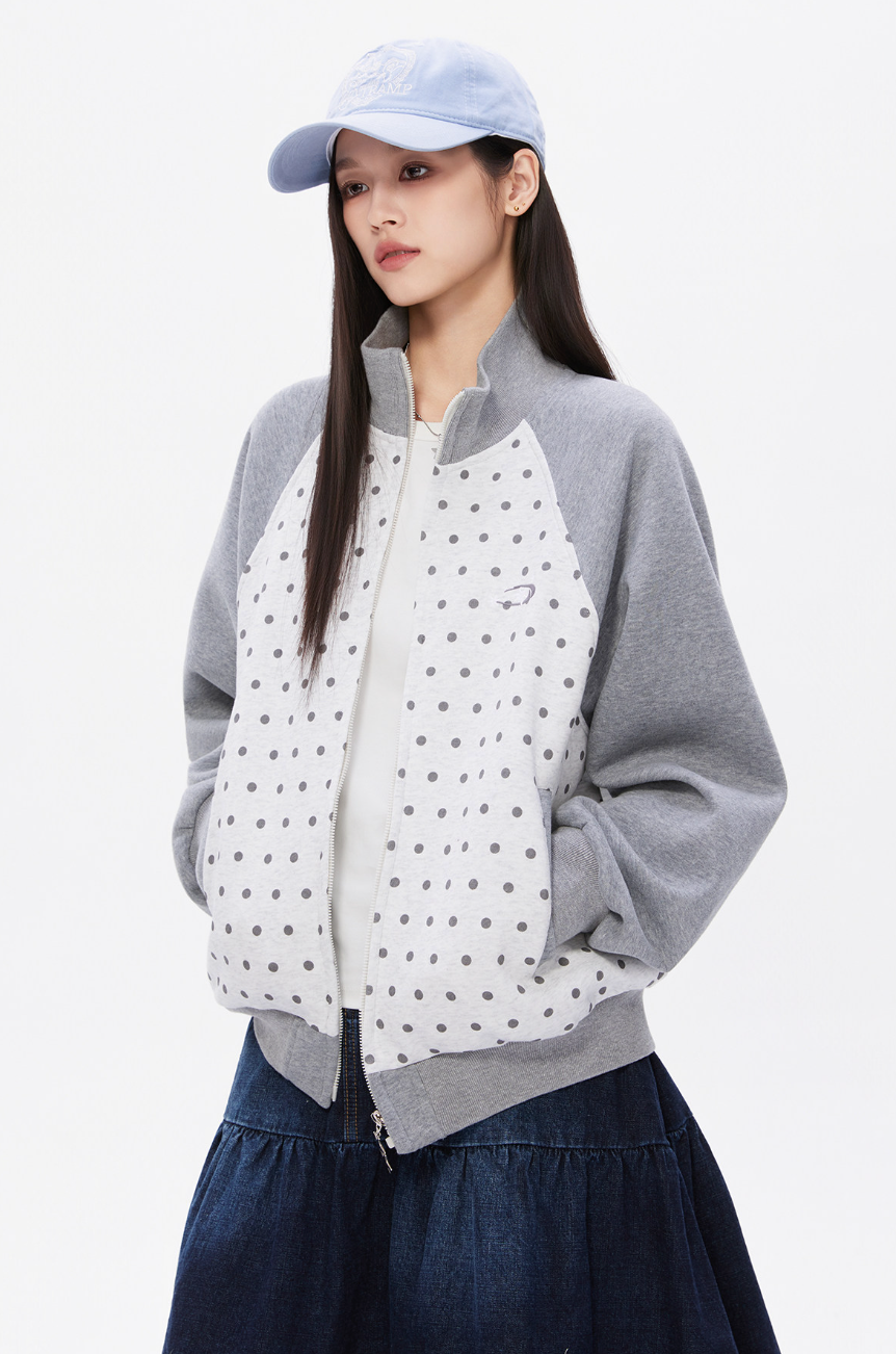 ドットプリント スタンドカラー ジップスウェット N6491