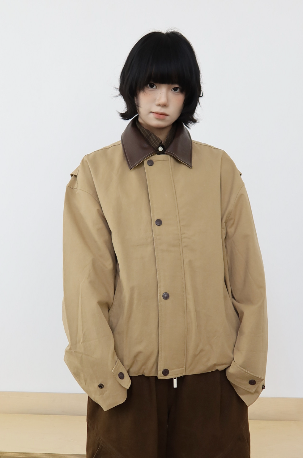 コントラストレザー襟 バーンジャケット N6496