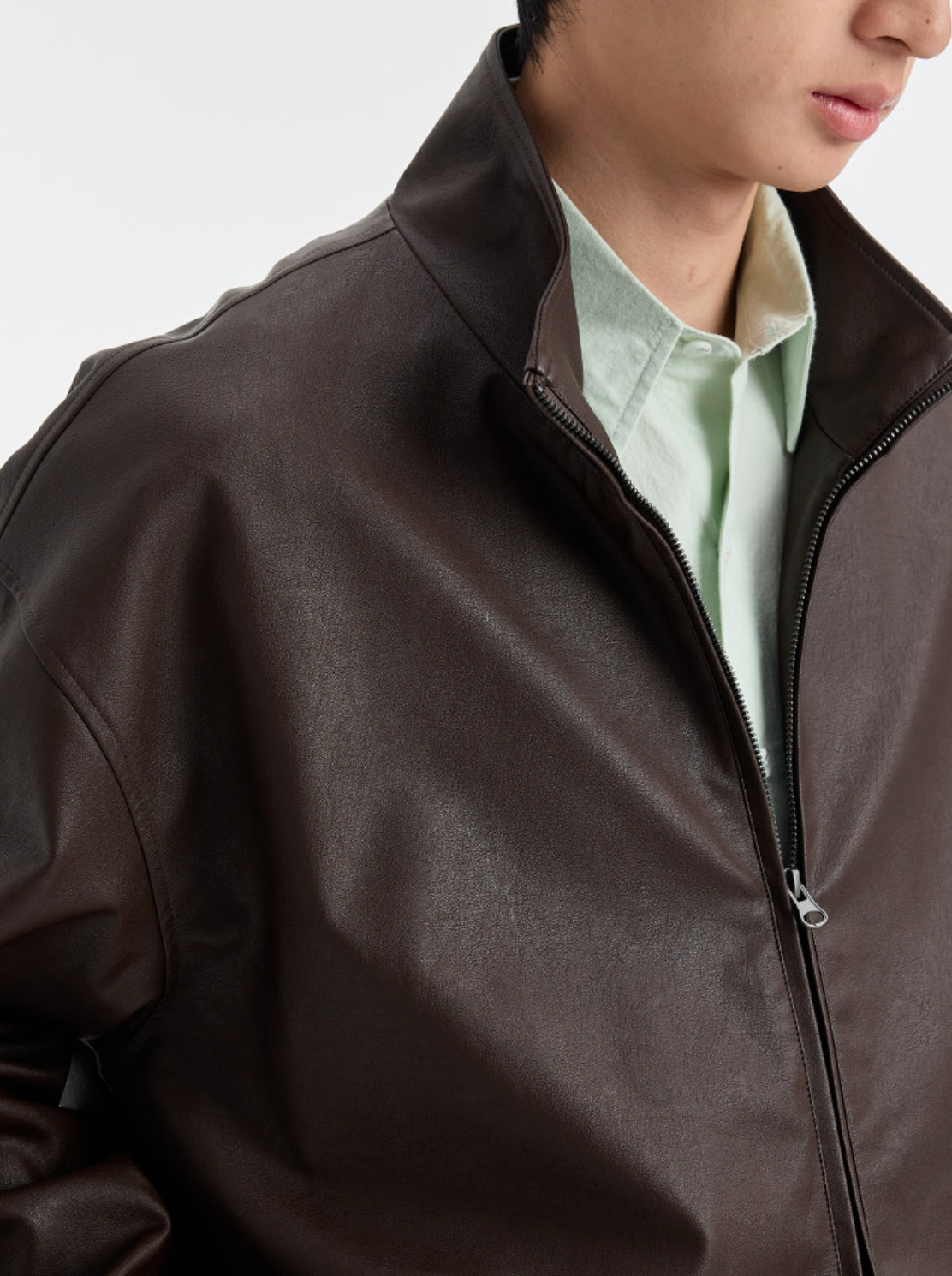 レトロ廓形 スタンドカラーPUレザージャケット N6526