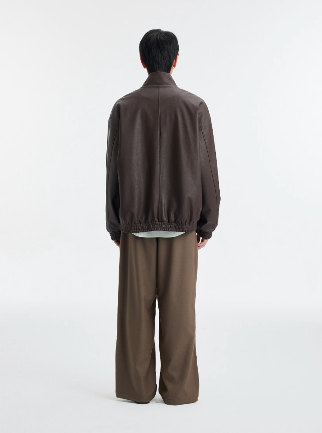 レトロ廓形 スタンドカラーPUレザージャケット N6526