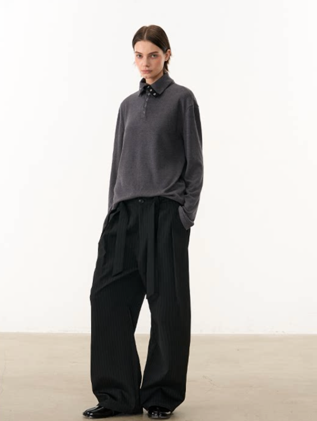 ムースタッチ 配色ハイネック ボタンロングT N6587