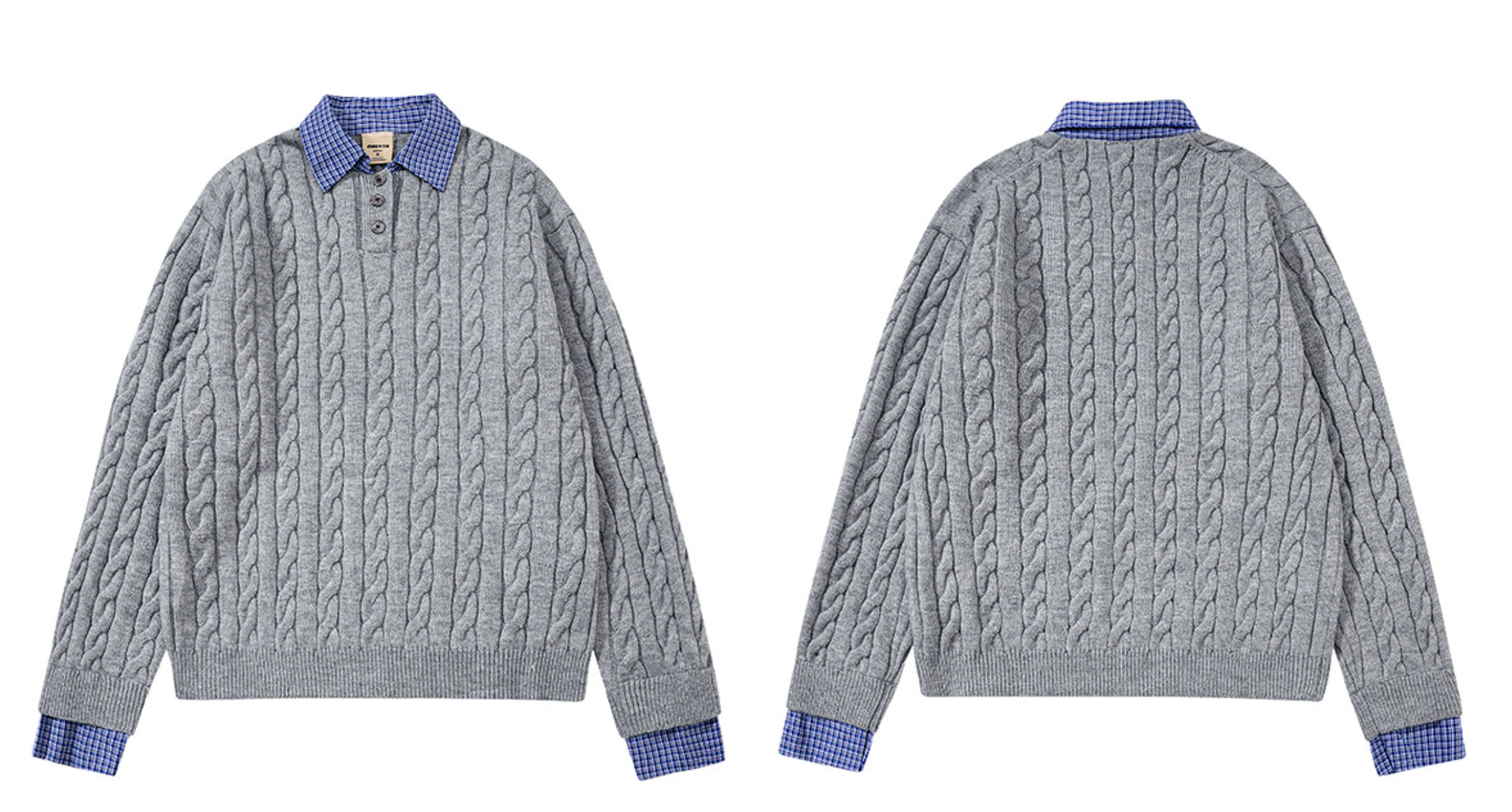 ケーブル編み レイヤードPOLOニット N6636