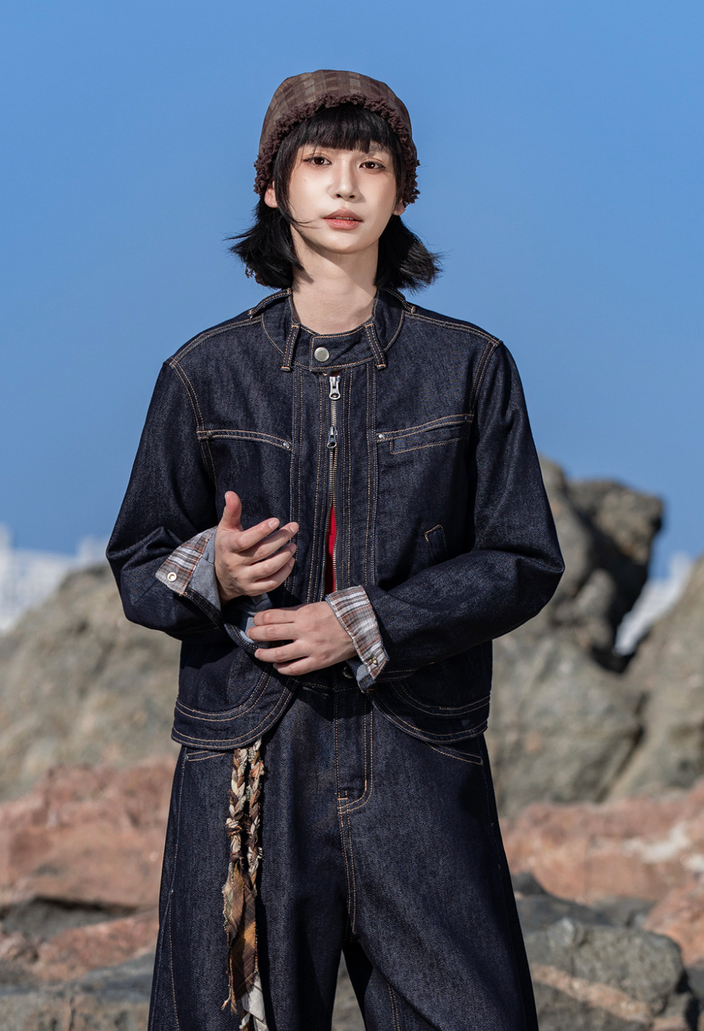 チェック切替 ショートデニムジャケット N6651