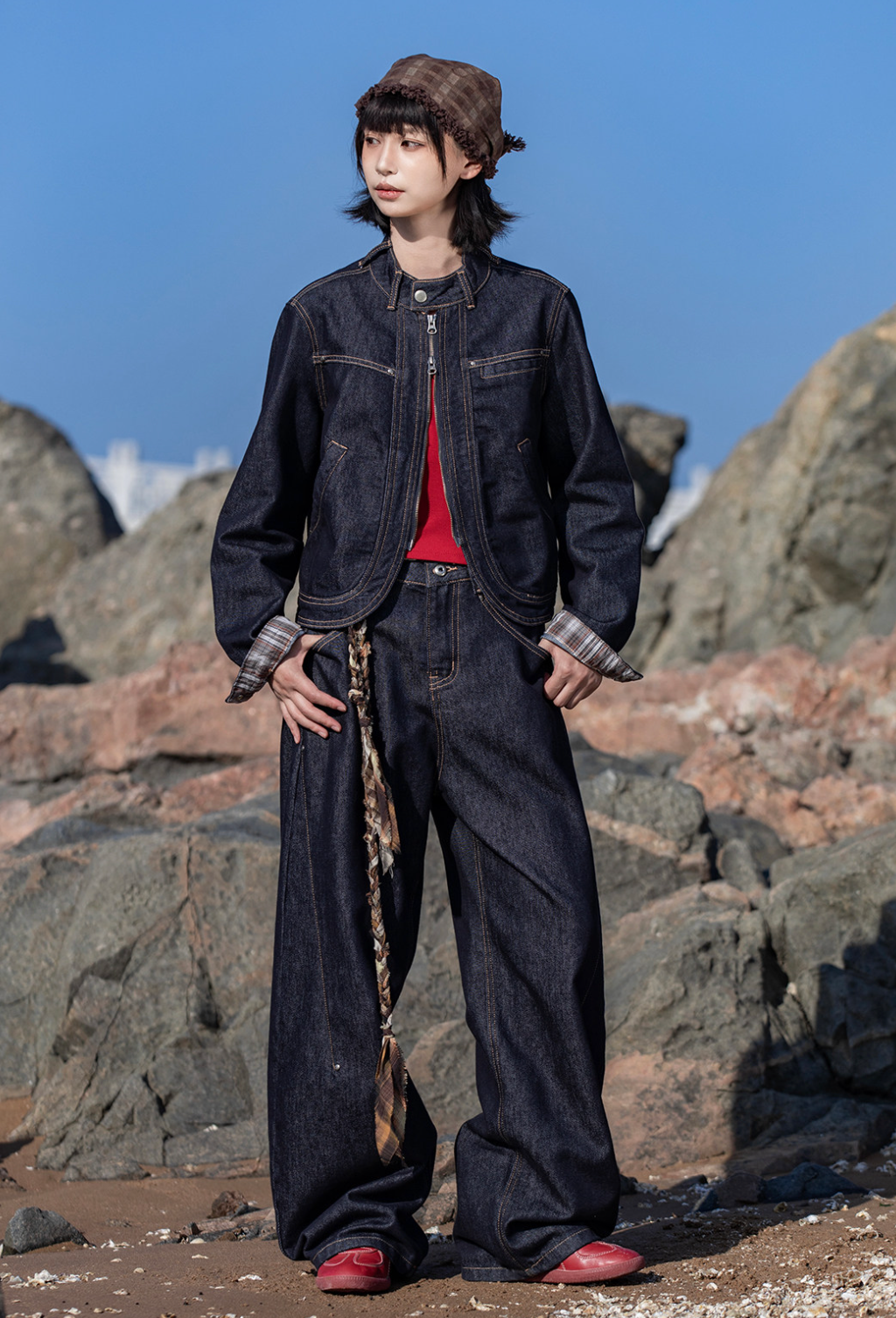 チェック切替 ショートデニムジャケット N6651