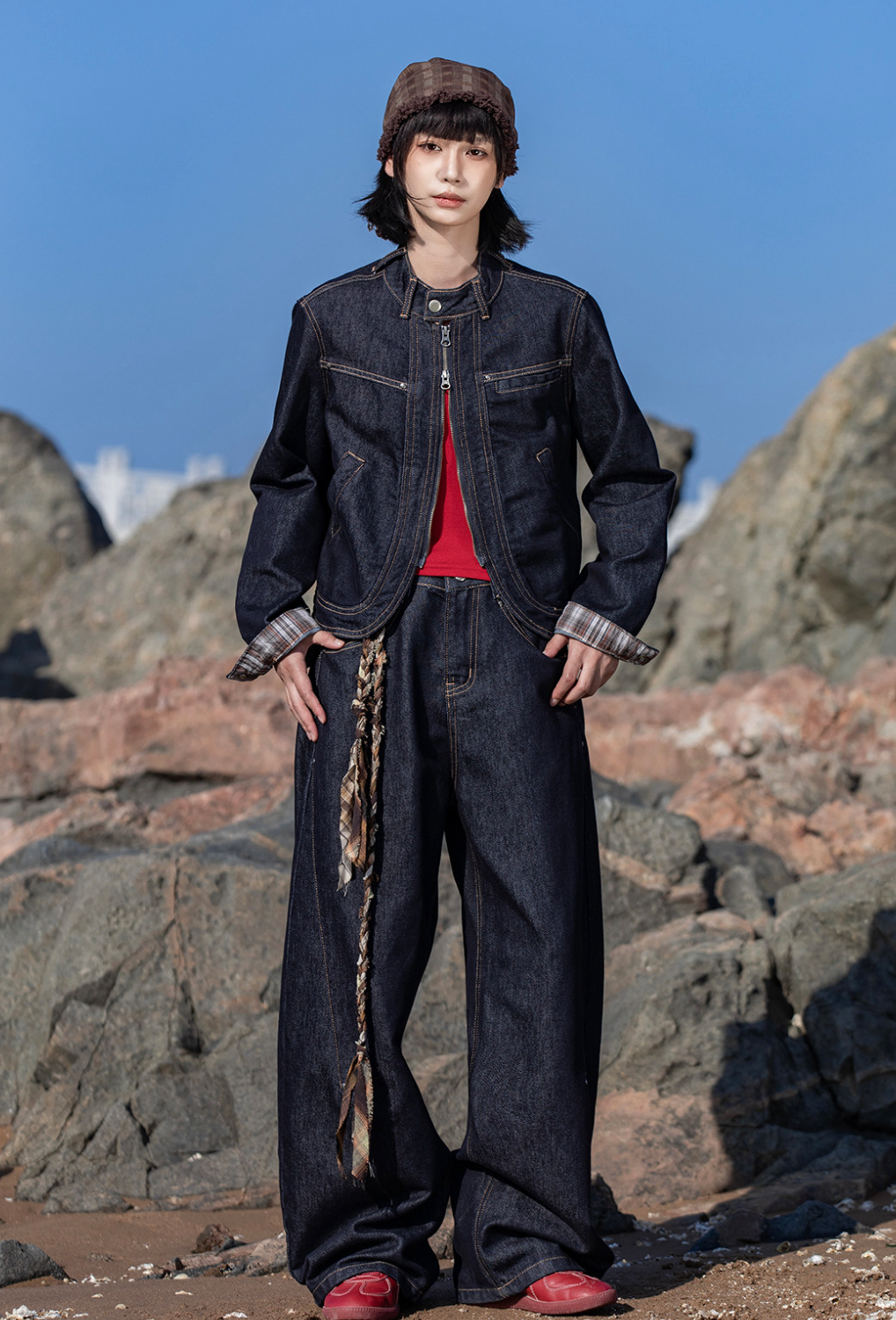 チェック切替 ショートデニムジャケット N6651