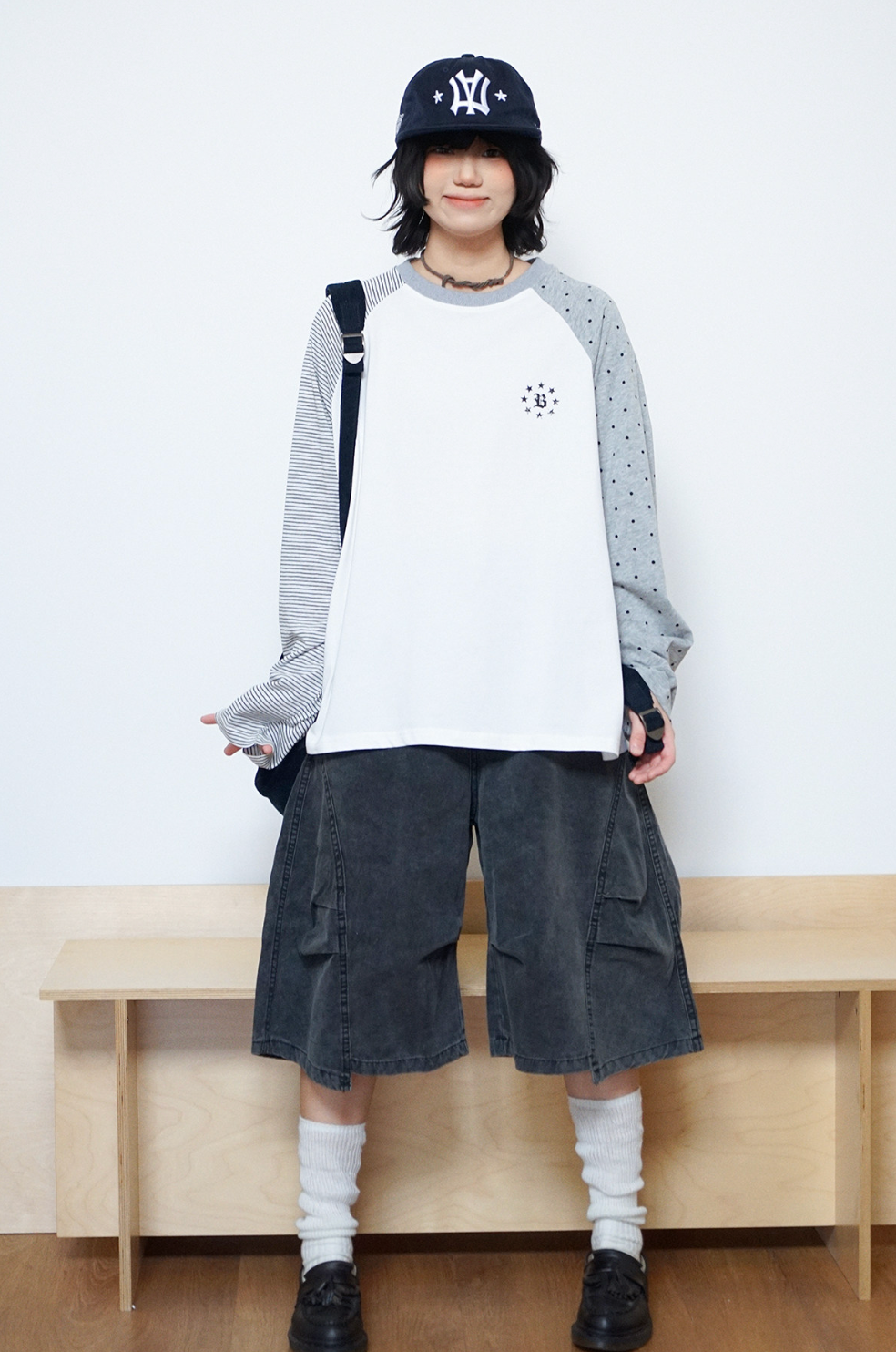 ドット×ストライプ ラグランロンT N6778