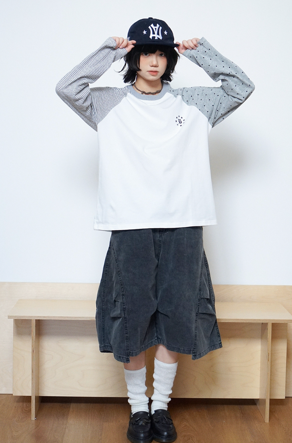 ドット×ストライプ ラグランロンT N6778