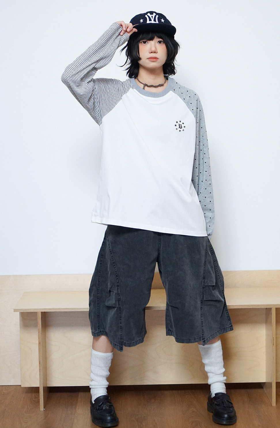 ヴィンテージ加工ワイドカーゴハーフパンツ N6785