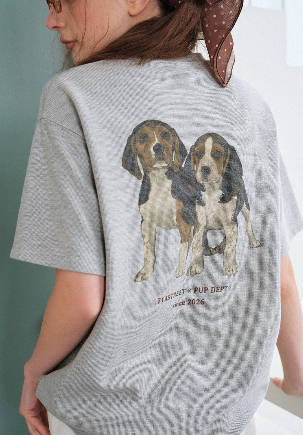 【300G】ビーグルプリントワッフルTシャツ N6795