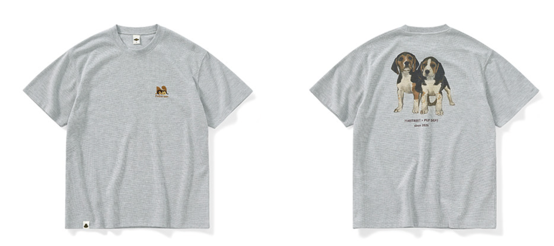 【300G】ビーグルプリントワッフルTシャツ N6795