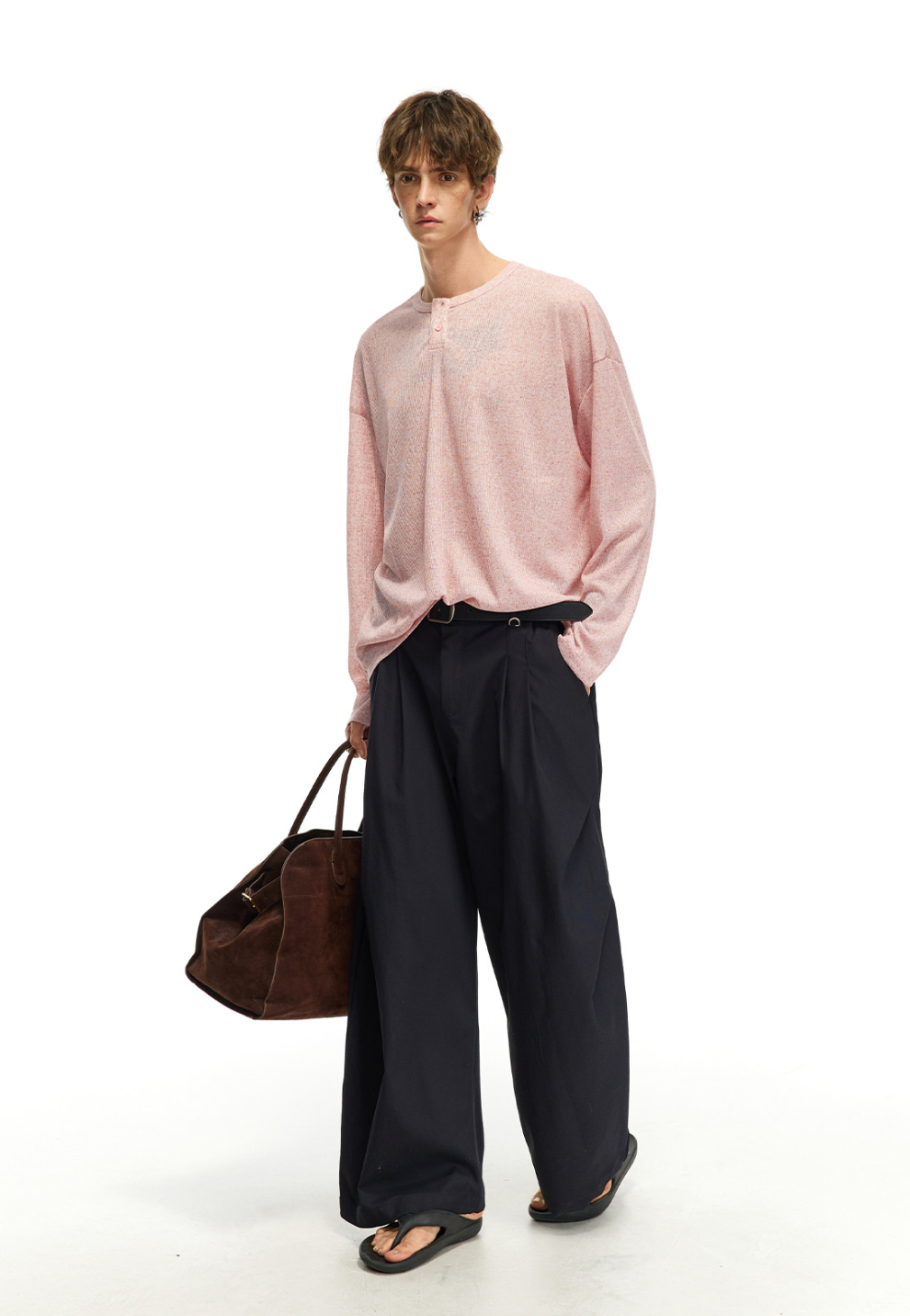 リネン混 ヘンリーネック ロングスリーブカットソー N6803