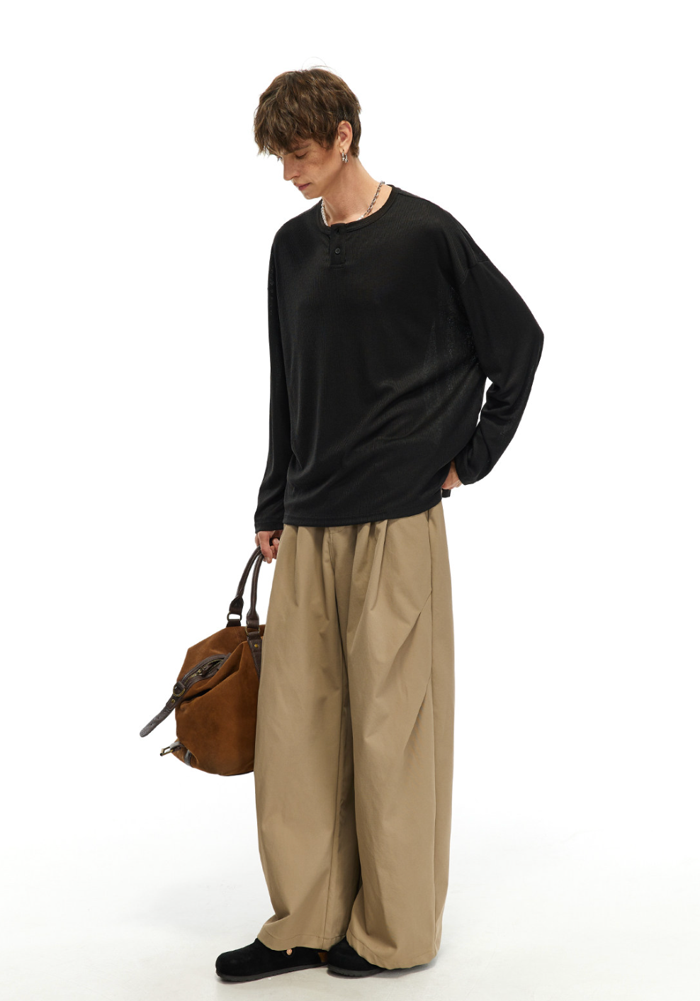 リネン混 ヘンリーネック ロングスリーブカットソー N6803