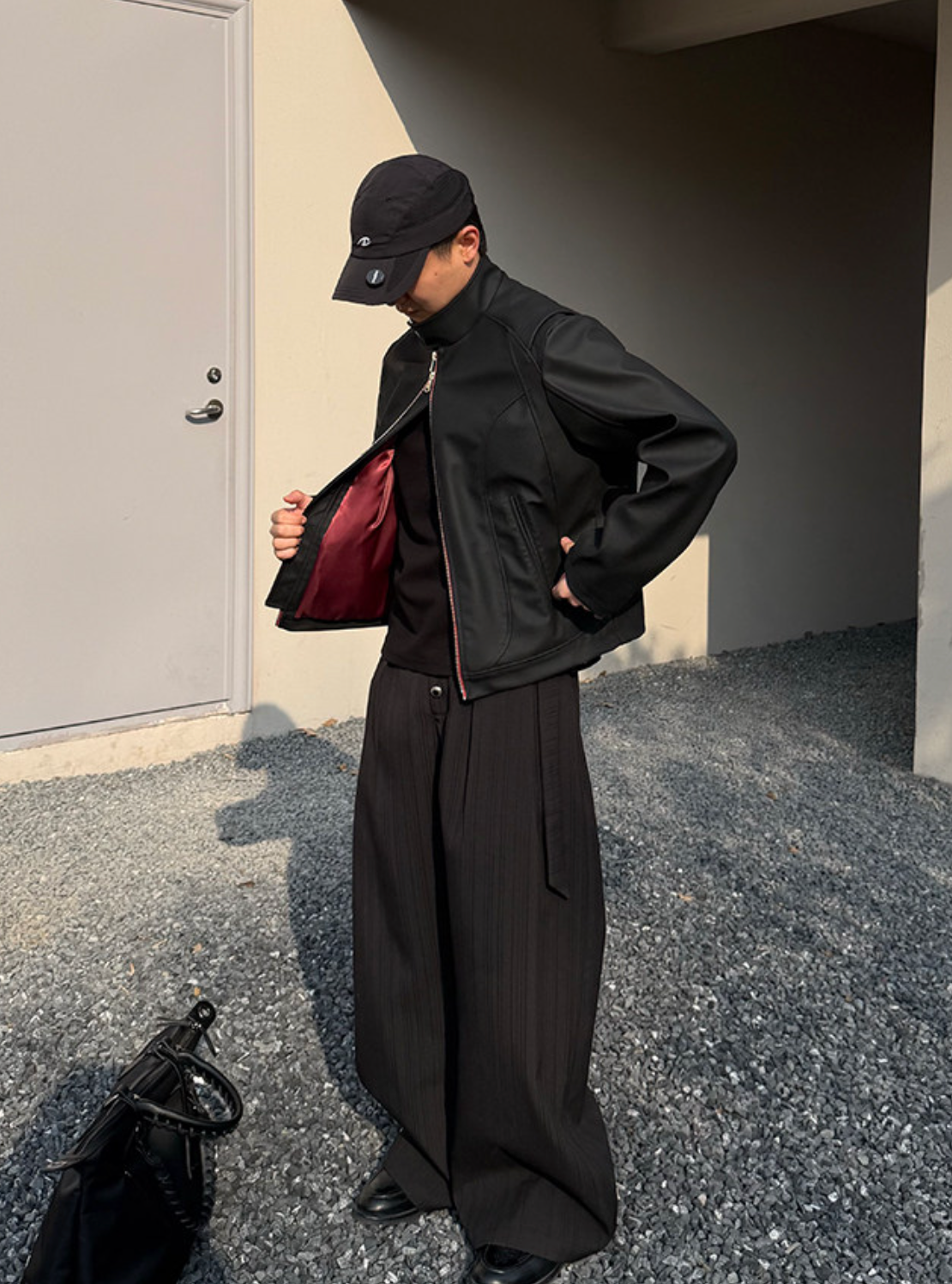 ピンストライプ ドレープワイドスラックス N6805