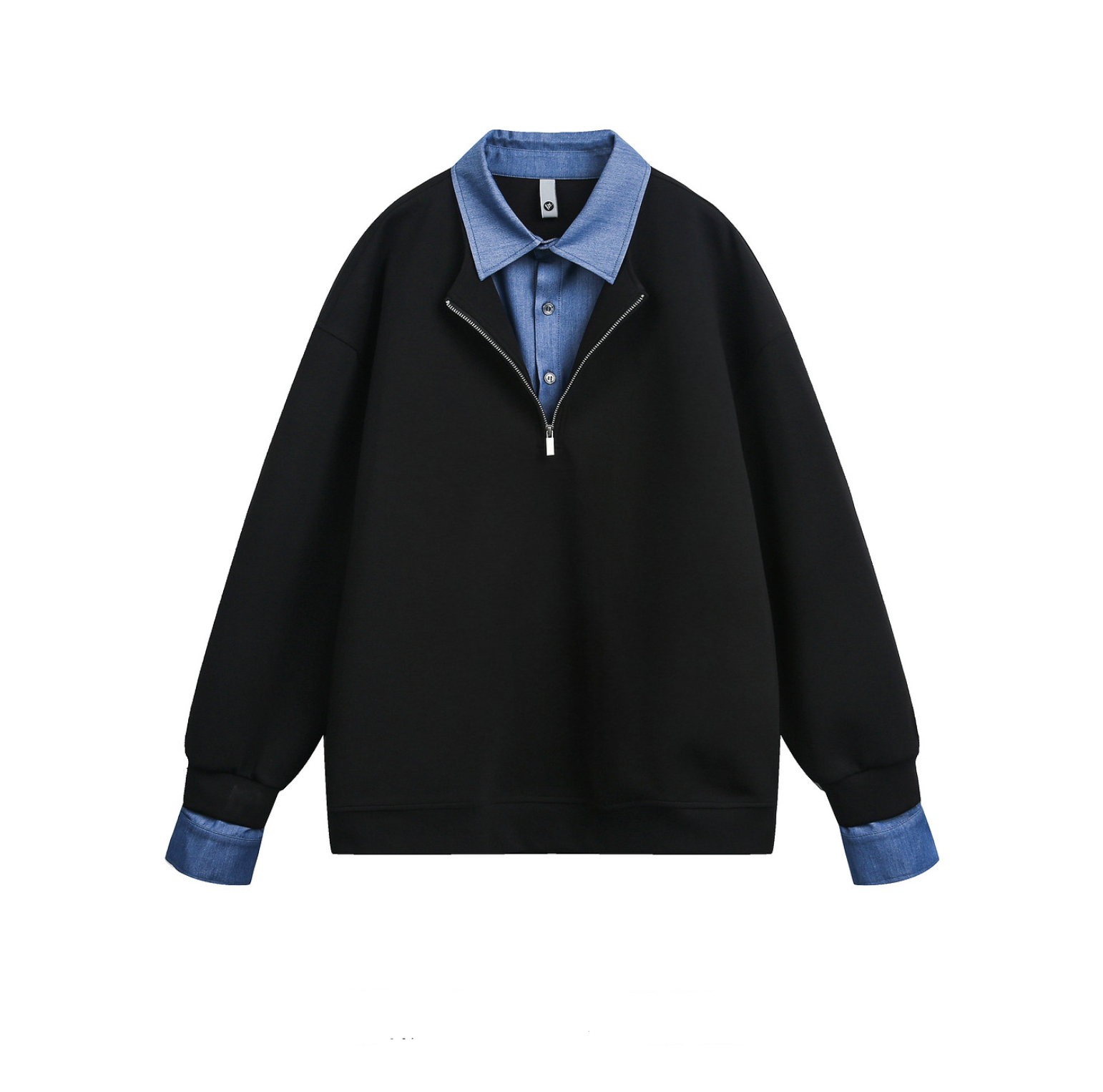デニム切替 フェイクレイヤード ポロスウェット N6807