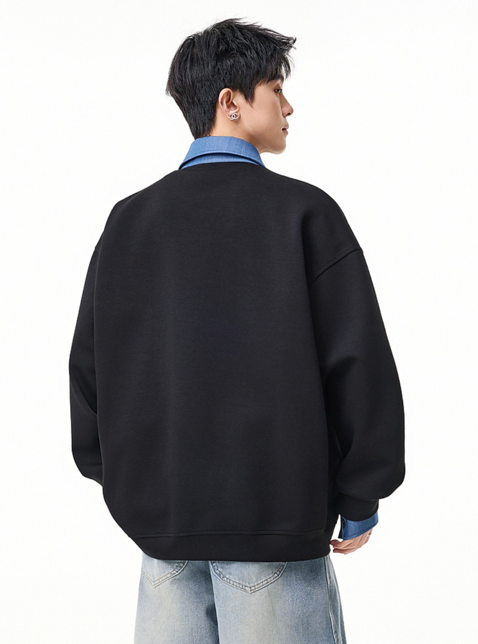 デニム切替 フェイクレイヤード ポロスウェット N6807