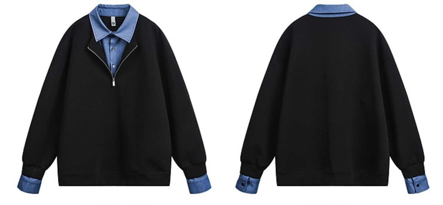 デニム切替 フェイクレイヤード ポロスウェット N6807