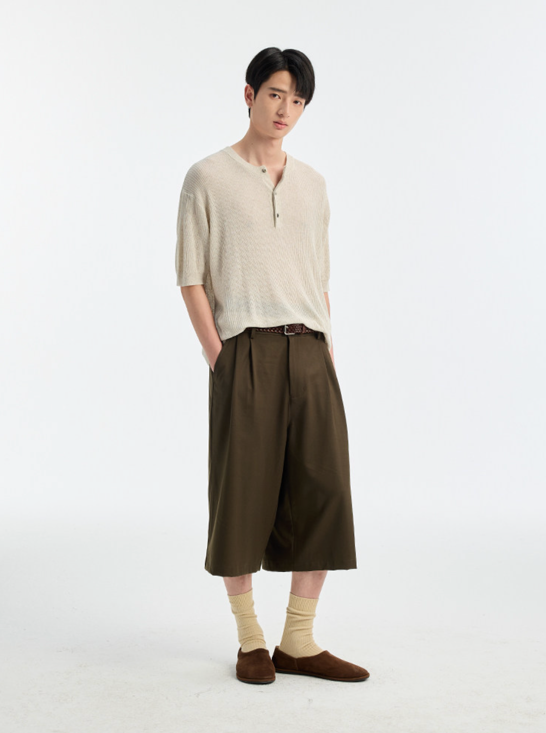 リネン混ハーフボタンニットT N6825