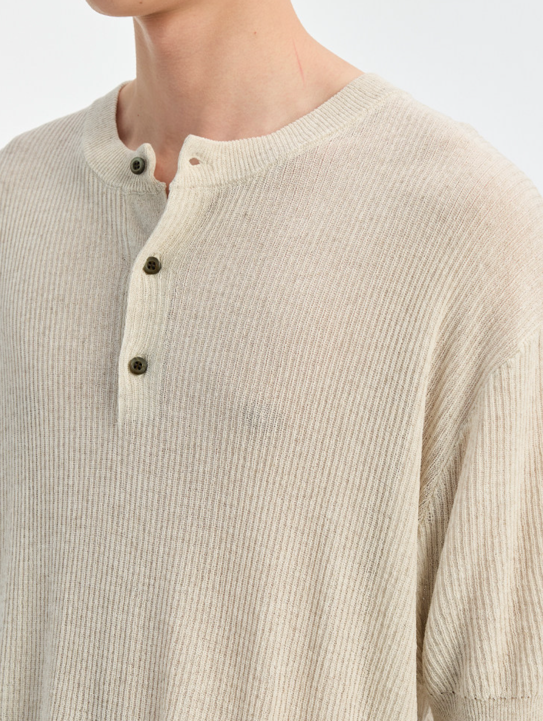 リネン混ハーフボタンニットT N6825