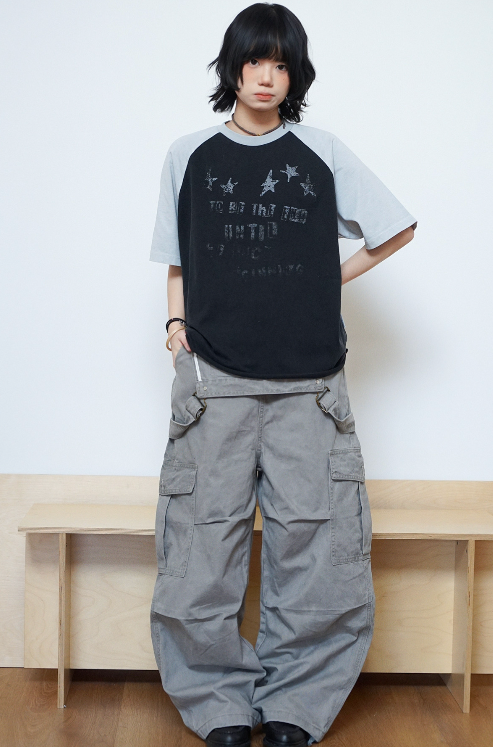バイカラー ラグラン ヴィンテージプリント Tシャツ N6867