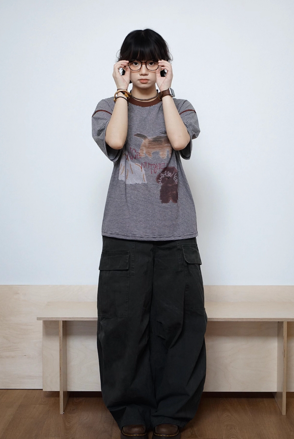 ピンボーダー アニマルグラフィック リンガーTシャツ N6868