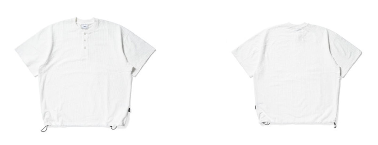 ワッフル地 ヘンリーネック 裾ドロスト Tシャツ N6981