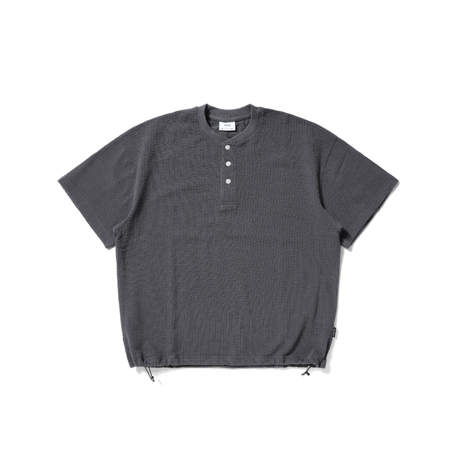 ワッフル地 ヘンリーネック 裾ドロスト Tシャツ N6981