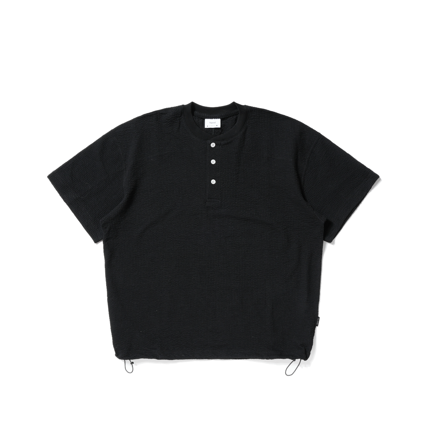 ワッフル地 ヘンリーネック 裾ドロスト Tシャツ N6981