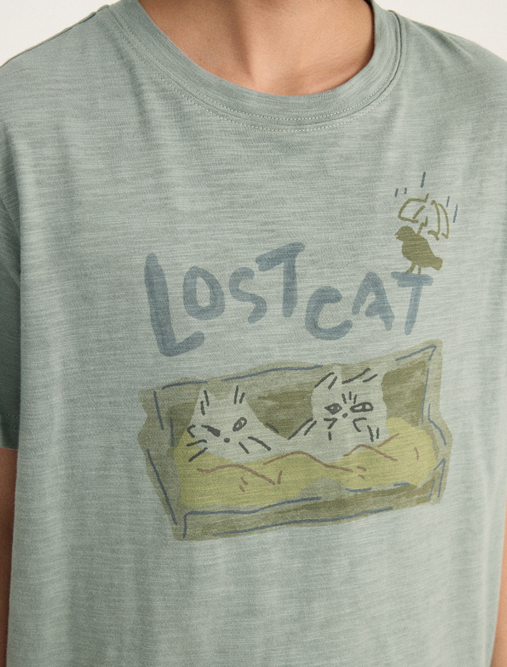 LOST CAT スラブコットン デジタルプリント Tシャツ N6996