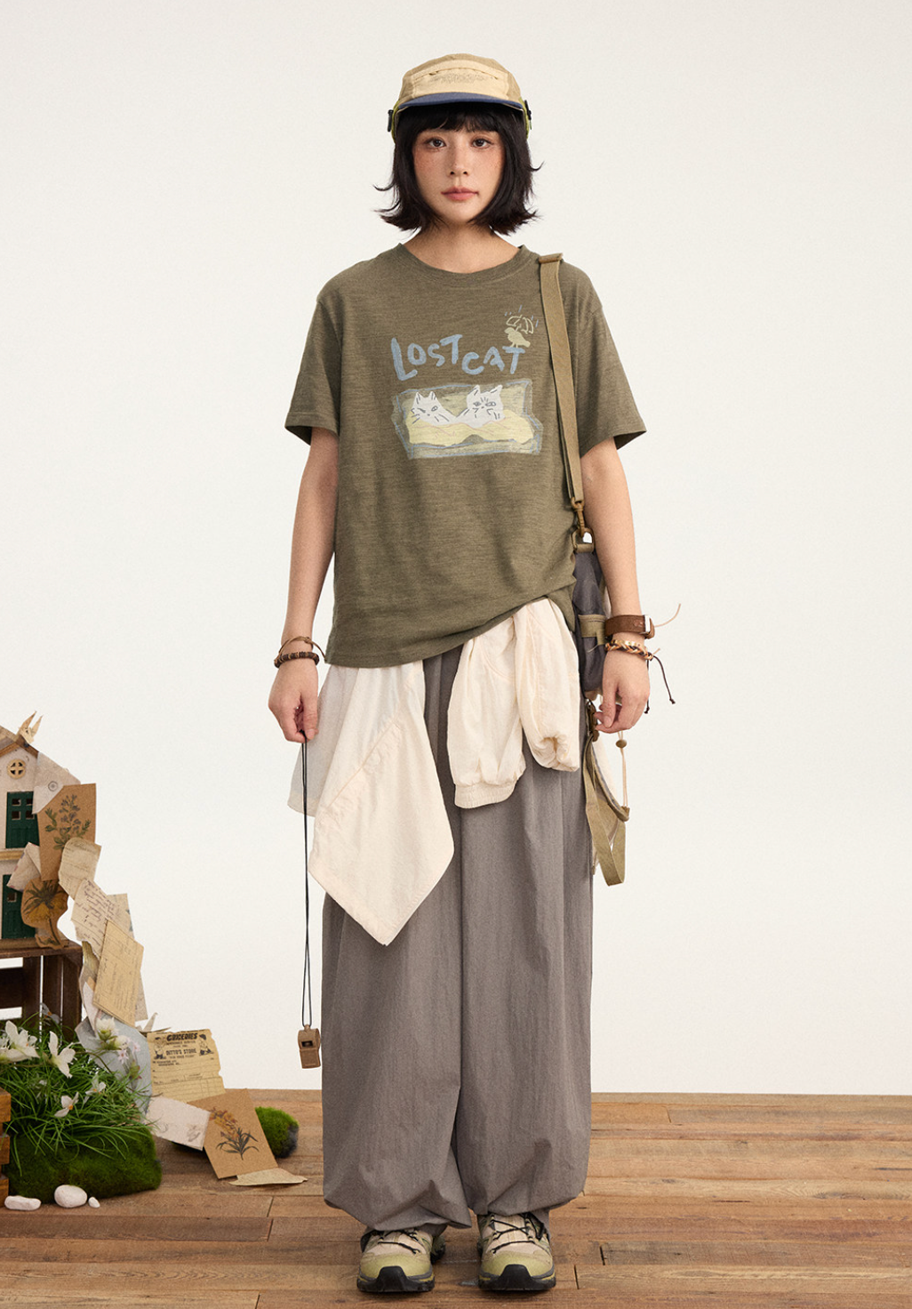 LOST CAT スラブコットン デジタルプリント Tシャツ N6996