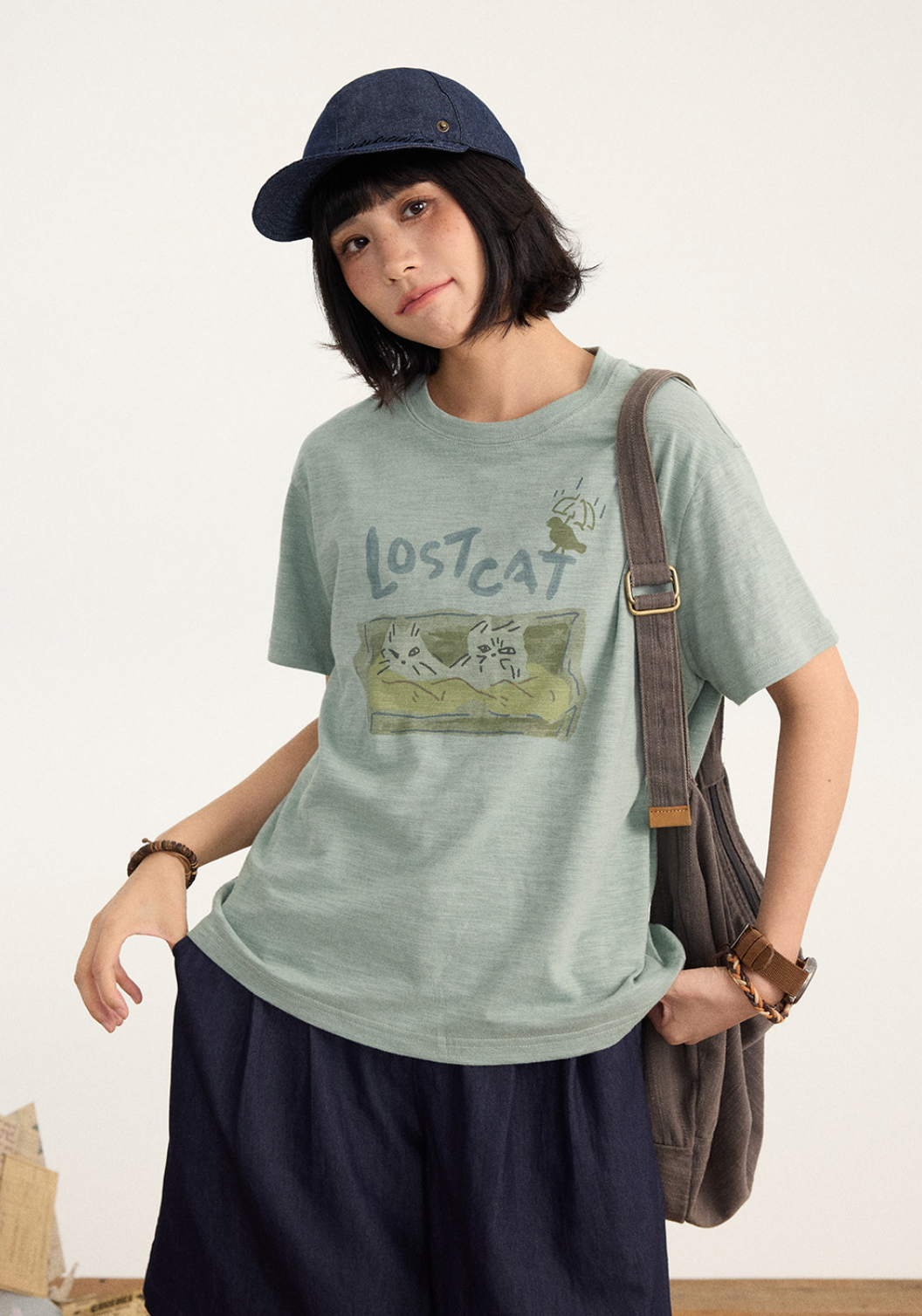 LOST CAT スラブコットン デジタルプリント Tシャツ N6996