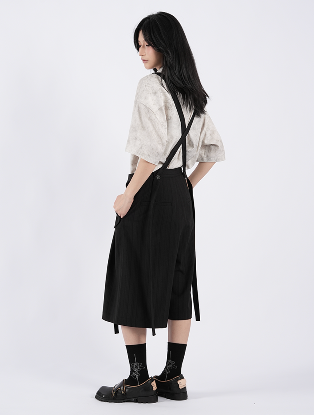 サスペンダー付き ワイド クロップドパンツ N7041