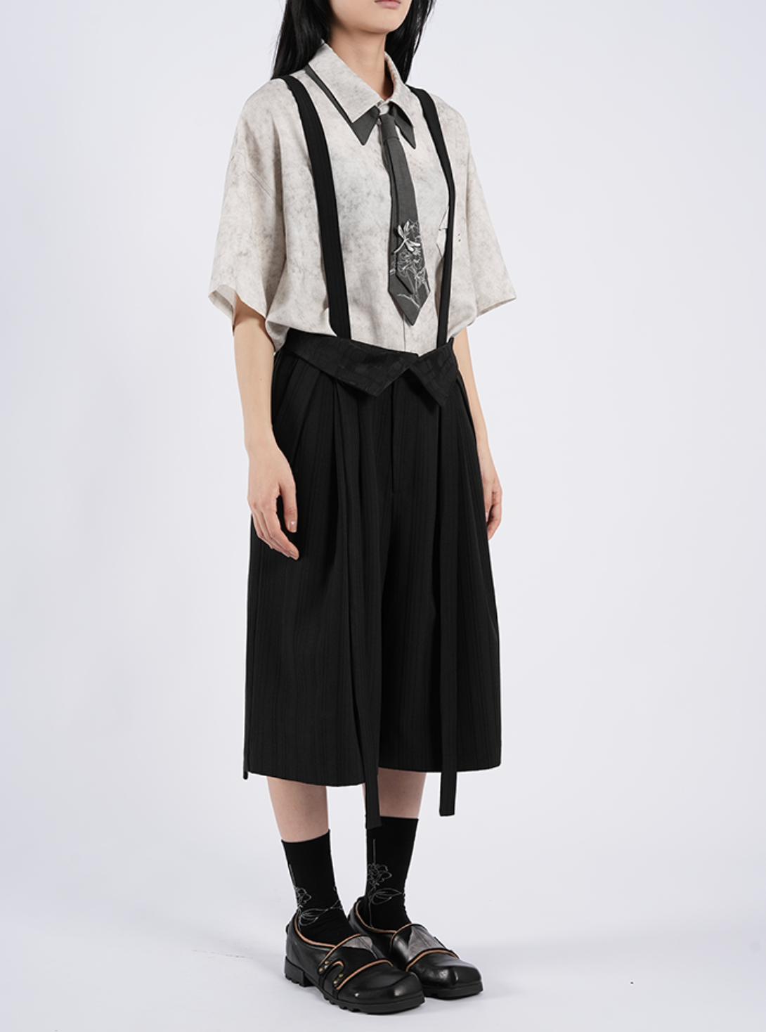 サスペンダー付き ワイド クロップドパンツ N7041