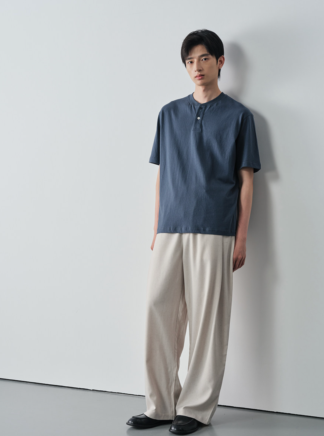 コットン100% ヘンリーネック リラックスTシャツ N7045