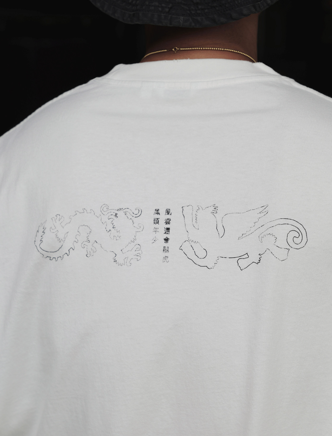 コットン龍虎プリントダメージ加工Tシャツ N7074