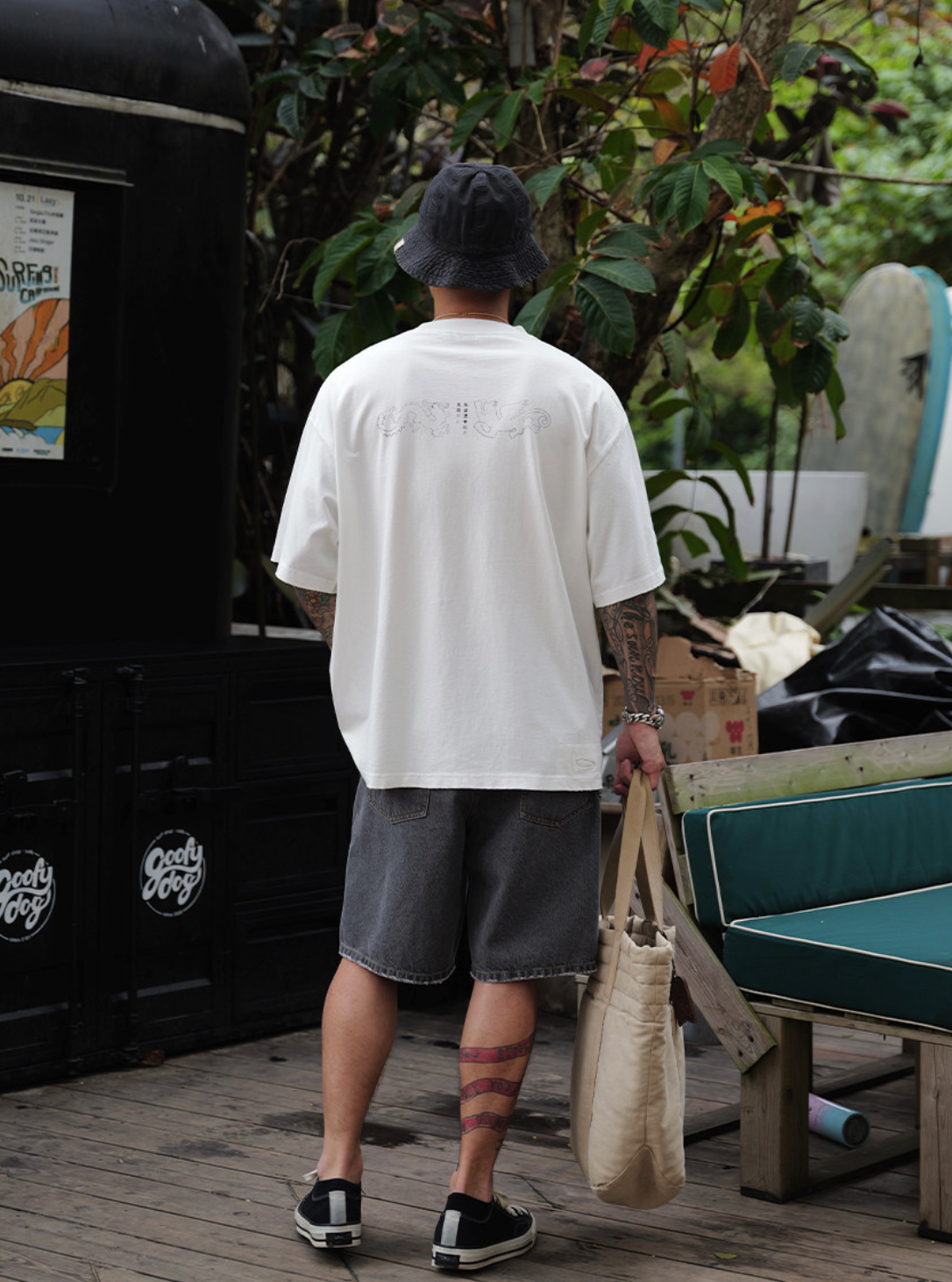コットン龍虎プリントダメージ加工Tシャツ N7074