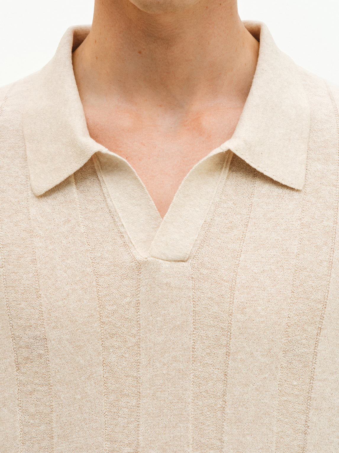 リネン混洗えるスキッパーカラー長袖ポロシャツ N7242